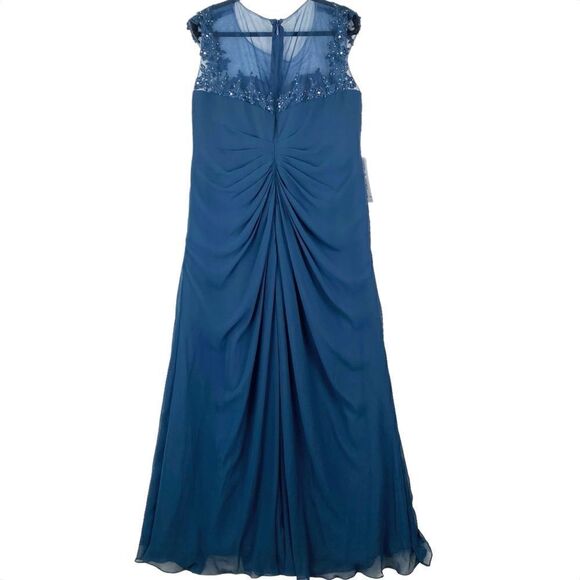 Azazie Libby A-Line Scoop Sequins Chiffon Dress Sz 20 Dark Navy Wedding - Picture 7 of 16